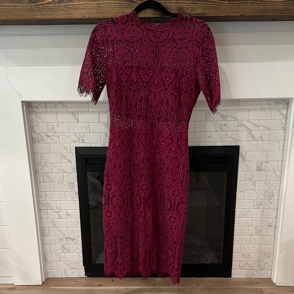 Lulus Remarkable Burgundy Sheer Lace Short Sleeve Dress 2 for $20 - Picture 2 of 4